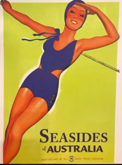 Print - Seasides Of Australia Women In Blue Bathers